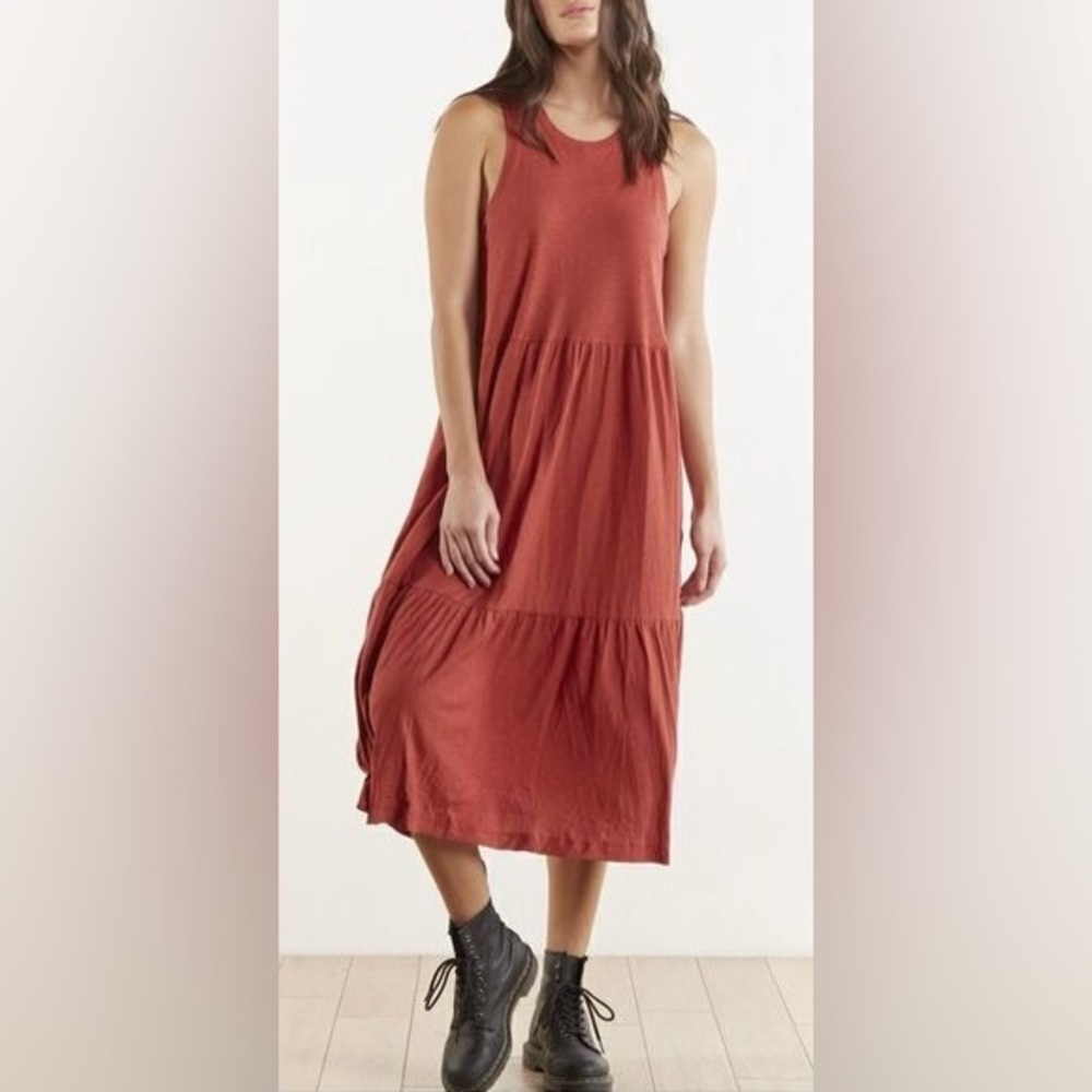 Nation LTD 100% Pima‎ Cotton Melissa burnt orange Ruffle Midi Dress size xs